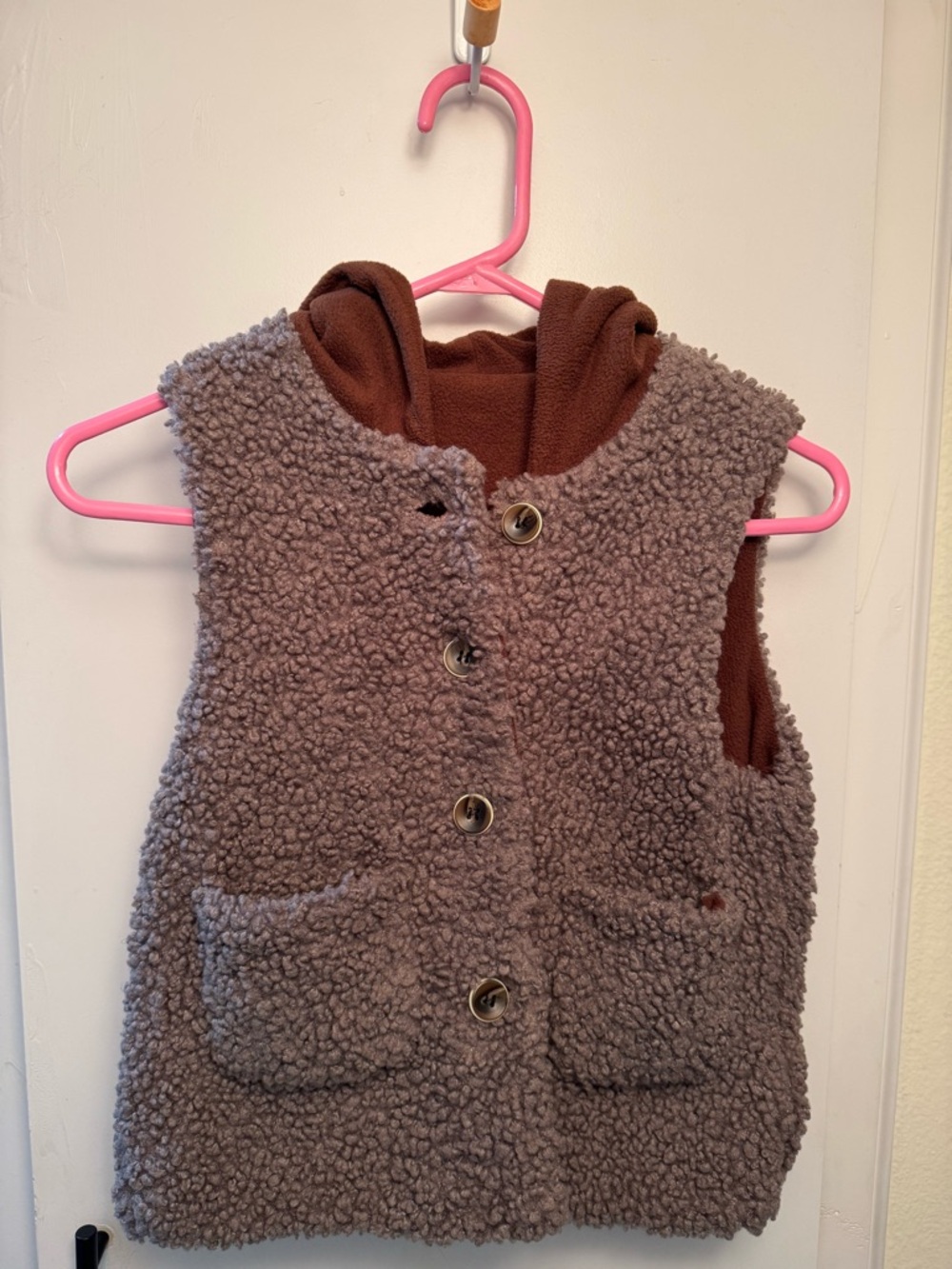 SHEIN Brown Sherpa Hooded Vest